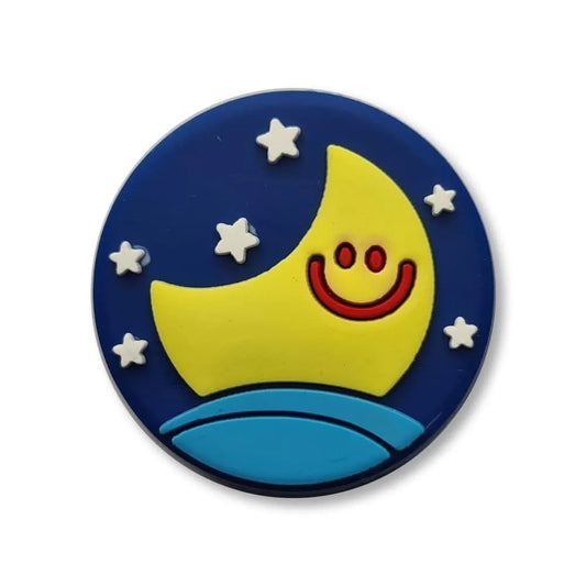 Smiley Nightime Moon Badge Shoe Charm