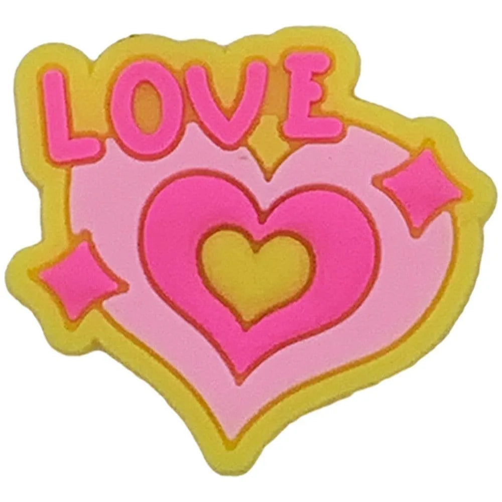 Heart Pink and Yellow LOVE shoe charm