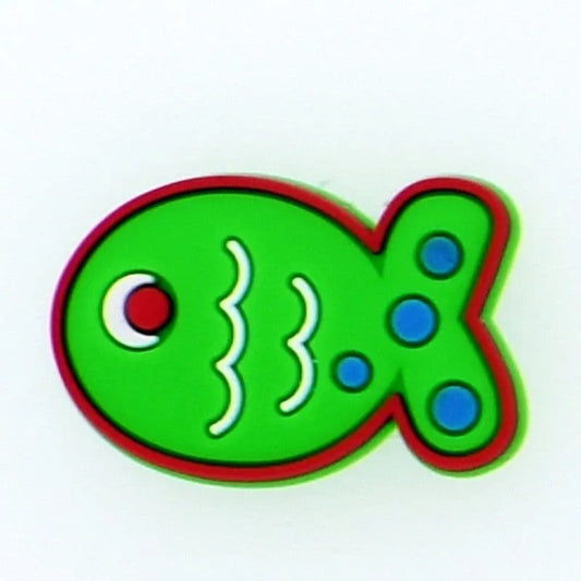Green Fish Red Outline Shoe Charm