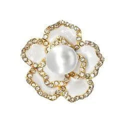 Shoe charm brooch - White enamel rose with diamond surround and standing pearl