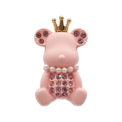 Shoe charm brooch - Pink teddy with crown