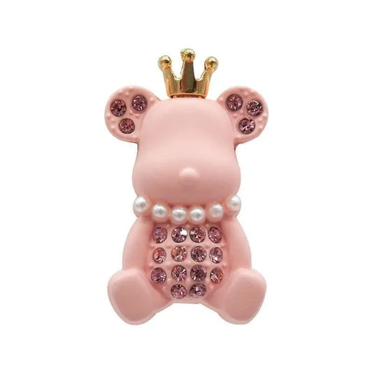Shoe charm brooch - Pink teddy with crown