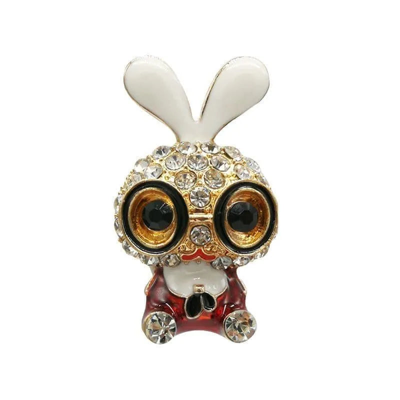 Shoe charm brooch - Big eyes rabbit gold with diamonds