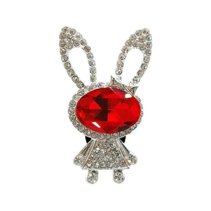 Shoe charm brooch - Big ear rabbit silver with diamonds and ruby