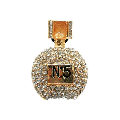 Shoe charm brooch - Number 5 perfume bottle gold with diamonds