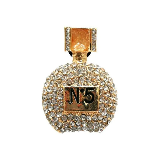 Shoe charm brooch - Number 5 perfume bottle gold with diamonds