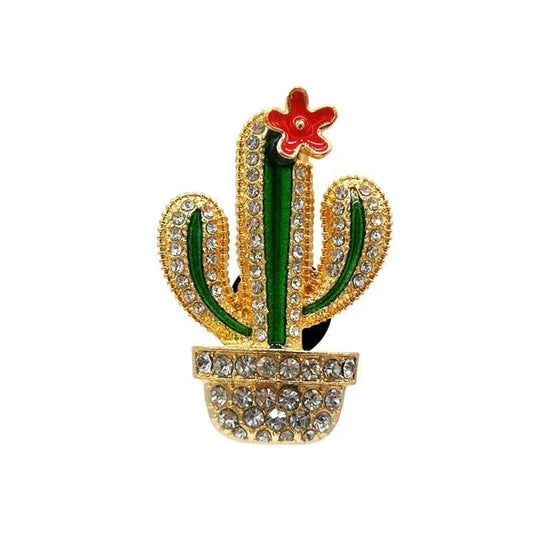 Shoe charm brooch - Cactus gold with diamonds