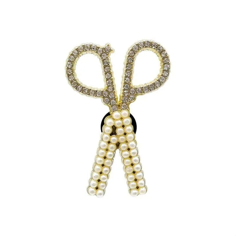 Shoe charm brooch - Scissors gold with diamonds and pearls
