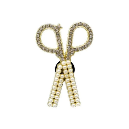 Shoe charm brooch - Scissors gold with diamonds and pearls