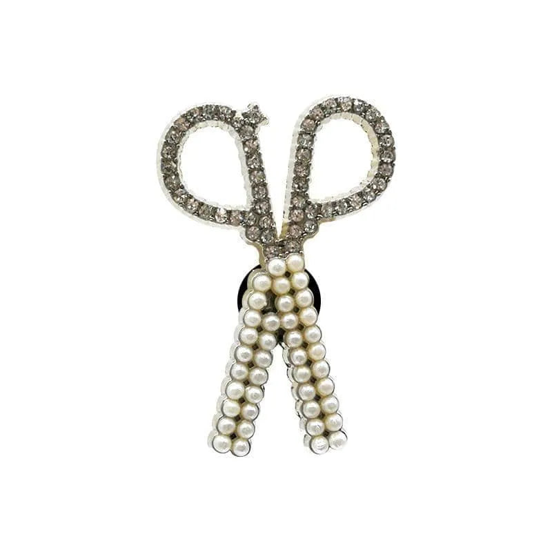 Shoe charm brooch - Scissors silver with diamonds and pearls
