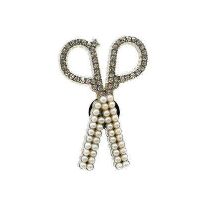 Shoe charm brooch - Scissors silver with diamonds and pearls
