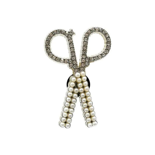 Shoe charm brooch - Scissors silver with diamonds and pearls