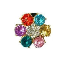 Shoe charm brooch - Round coloured stones on gold with diamonds