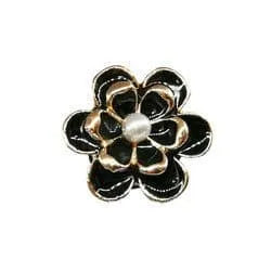 Shoe charm brooch - Black on gold rose with pearl centre
