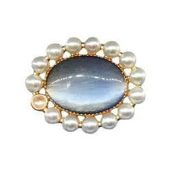 Shoe charm brooch - Winter blue stone on gold and pearl surround