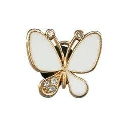 Shoe charm brooch - Butterfly white on gold with diamond wing