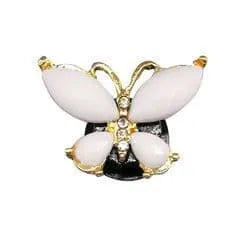 Shoe charm brooch - Butterfly white on gold with diamond body