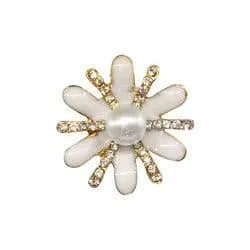 Shoe charm brooch - Flower white on gold with diamonds and standing pearl