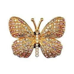 Shoe charm brooch - Butterfly sparkle pearls on gold