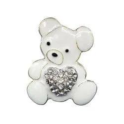Shoe charm brooch - White enamel teddy diamonds on gold