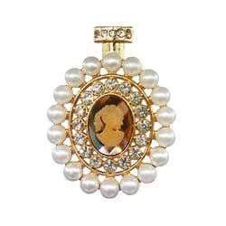 Shoe charm brooch - Perfume bottle diamonds on gold with pearls