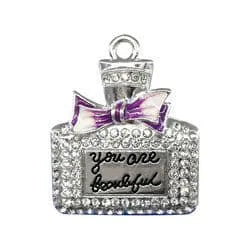 Shoe charm brooch - Perfume bottle diamonds on silver