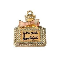 Shoe charm brooch - Perfume bottle diamonds on gold