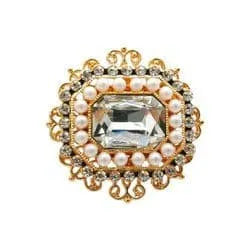 Shoe charm brooch - Faceted stone diamonds on gold with pearls