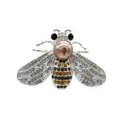 Shoe charm brooch - Bee diamonds on gold with coloured body