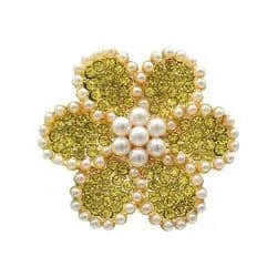 Shoe charm brooch - Flower yellow stones diamonds on gold