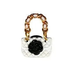 Shoe charm brooch - White enamel handbag gold strap