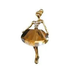 Shoe charm brooch - Dancer with bronze faceted skirt diamonds on gold