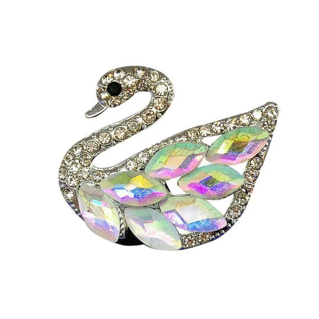 Shoe charm brooch -  Swan faceted crystals on silver