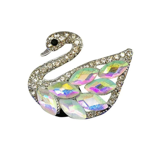 Shoe charm brooch -  Swan faceted crystals on silver