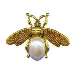 Shoe charm brooch - Bee with pearl body on gold