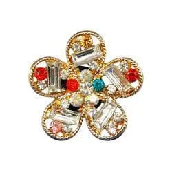 Shoe charm brooch - Flower with coloured stones on gold