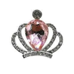 Shoe charm brooch - Crown faceted pink with diamonds on silver