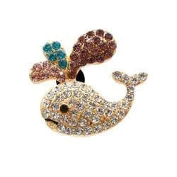 Shoe charm brooch - Whale blowing diamonds on gold
