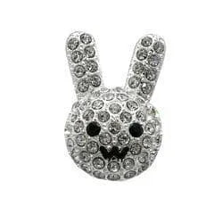 Shoe charm brooch - Rabbit face diamonds on silver