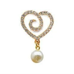 Shoe charm brooch - Heart white enamel with pearls in gold