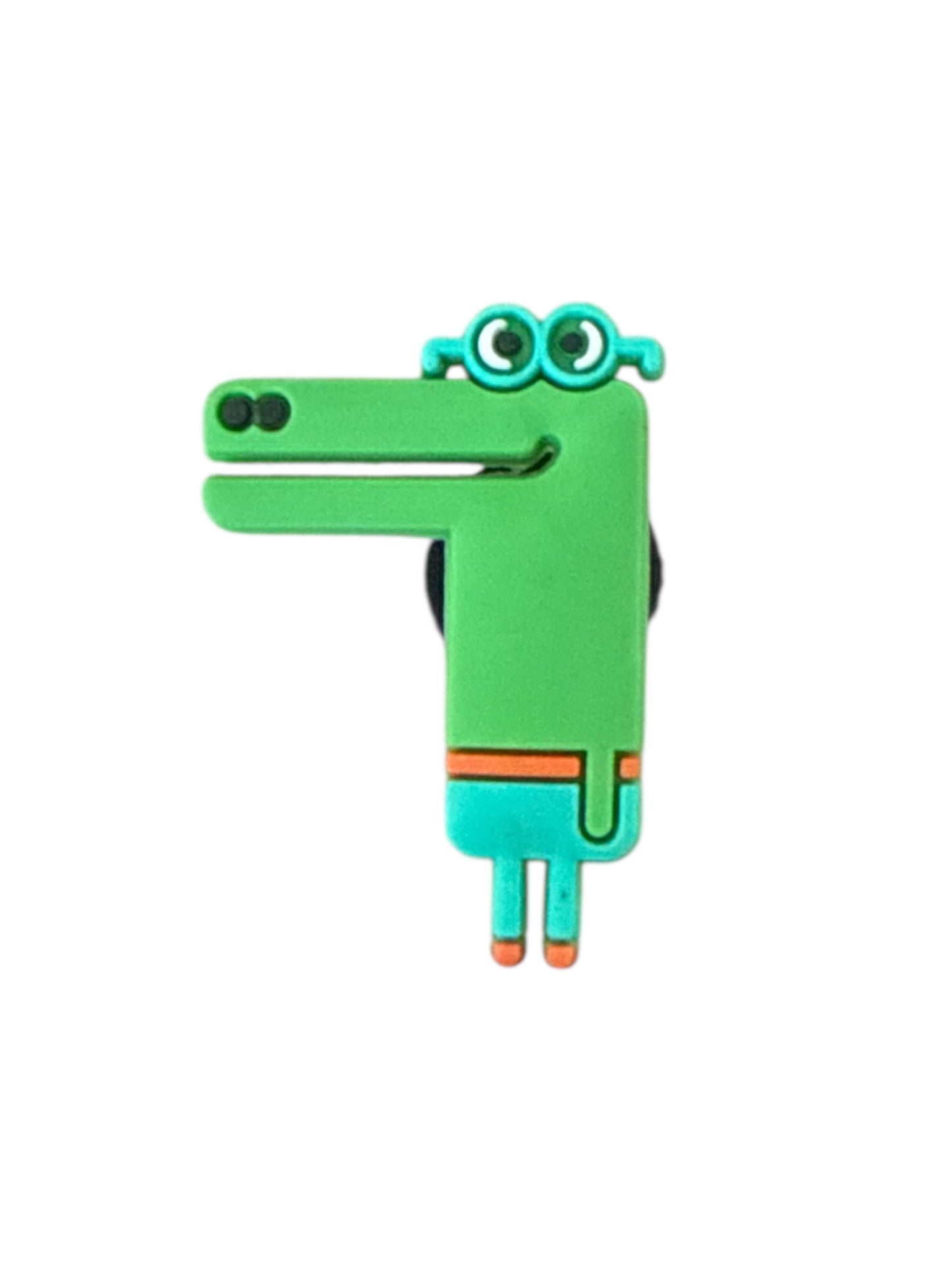 Happy Duggee cartoon green crocodile shoe charm with glasses for Crocs — kids TV cartoon animal clog charm compatible with all clog-style footwear UK