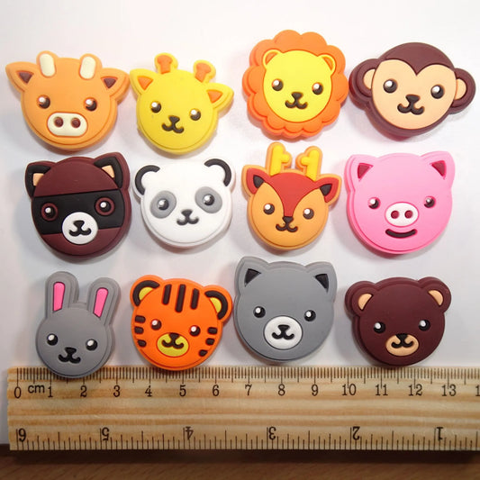 12 Animal Faces Assorted Shoe Charm