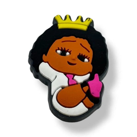 Little Girl wearing a Crown shoe charm BC