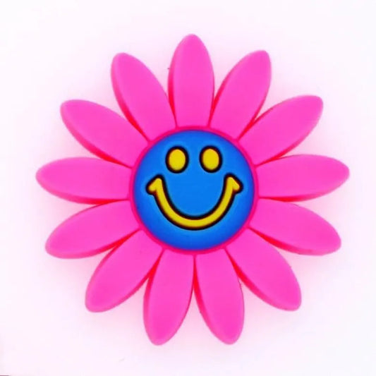 Flower - Pink/blue smiley shoe charm BC