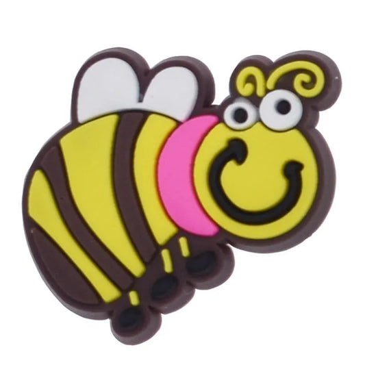 Happy bee with brown/yellow stripes shoe charm BC