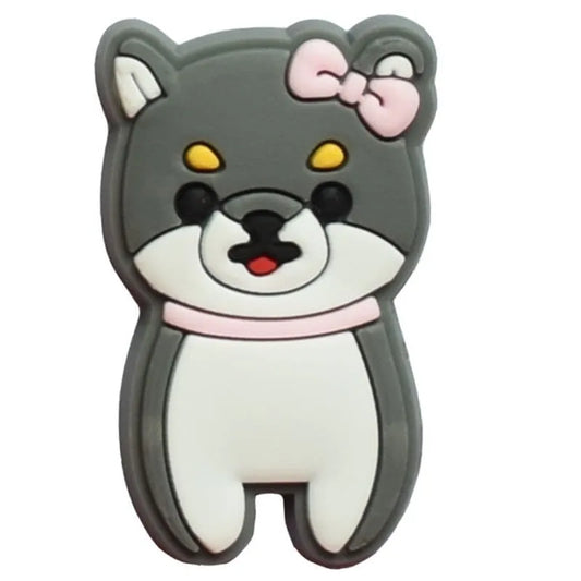 Pink ribbon grey puppy shoe charm BC