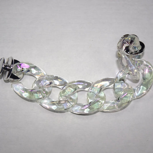 Shoe charm chain - Chrystal clear shaped links 22cm with spring clips