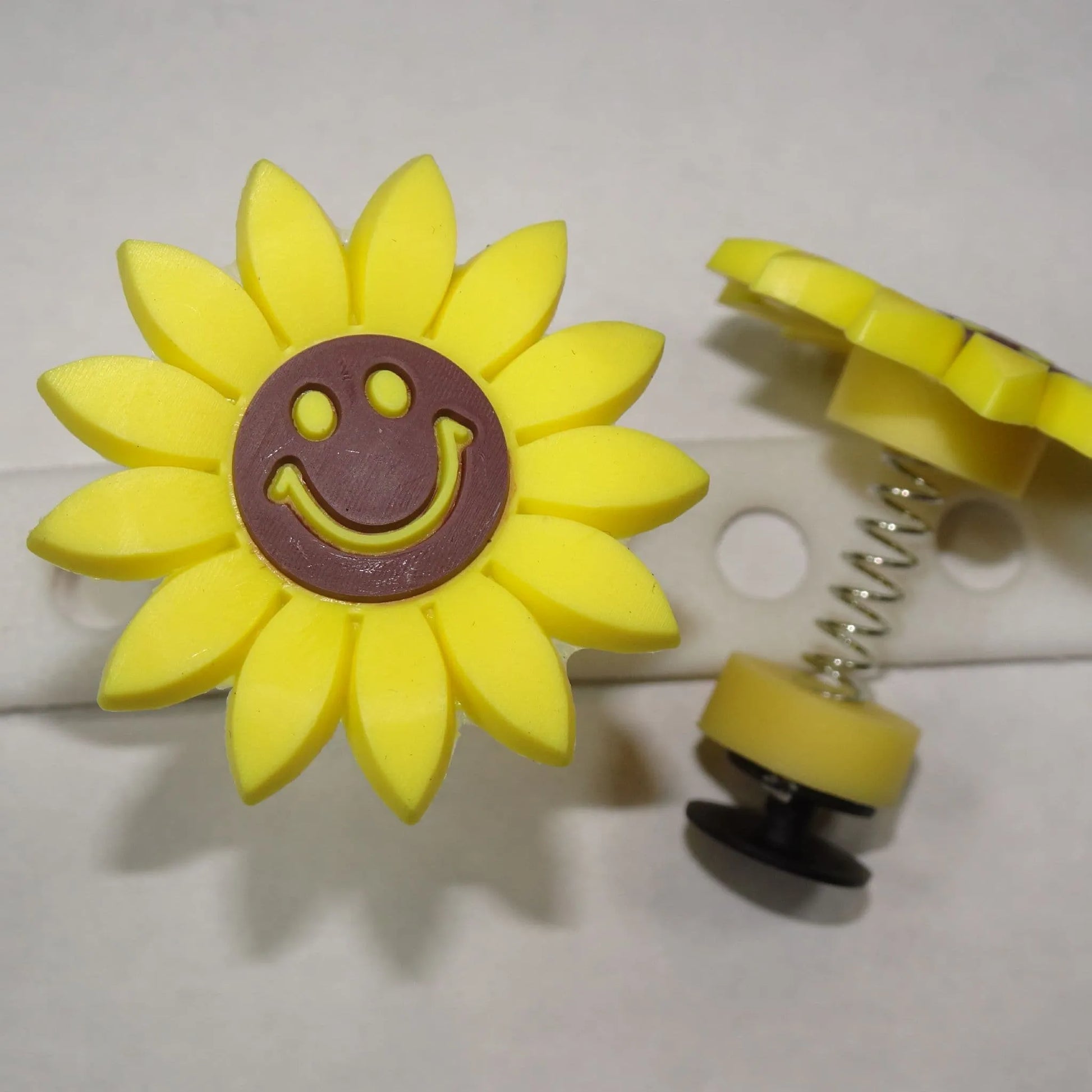 Spring shoe charm - Smiley yellow black face flower SP17