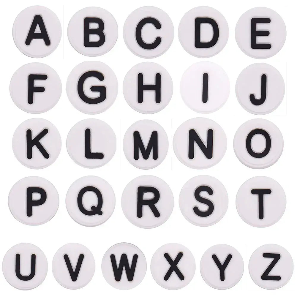 Shoe charm - A-Z  LETTERS, Round, Black on White